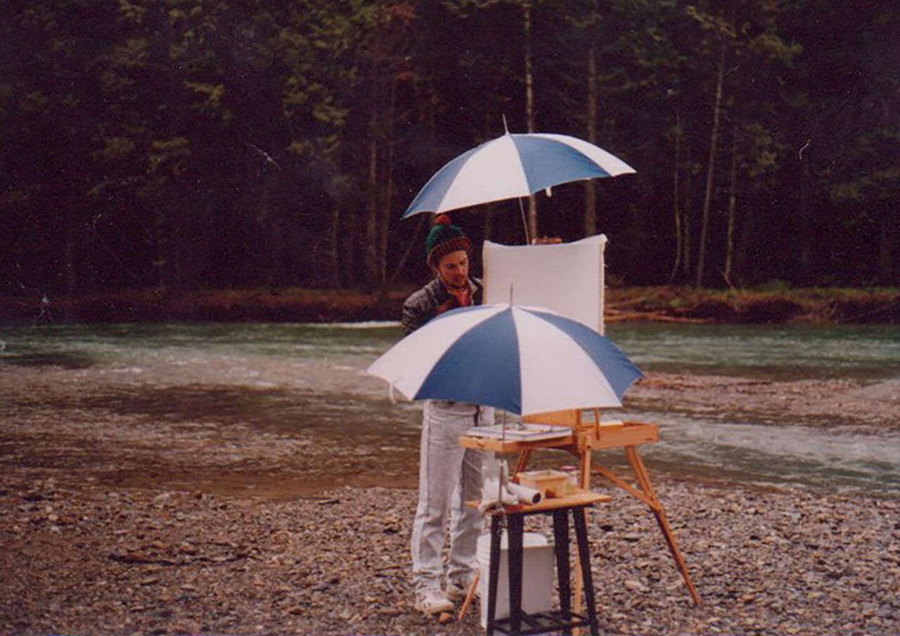 Bill Inman painting plein air at Glacier National Park, 1989