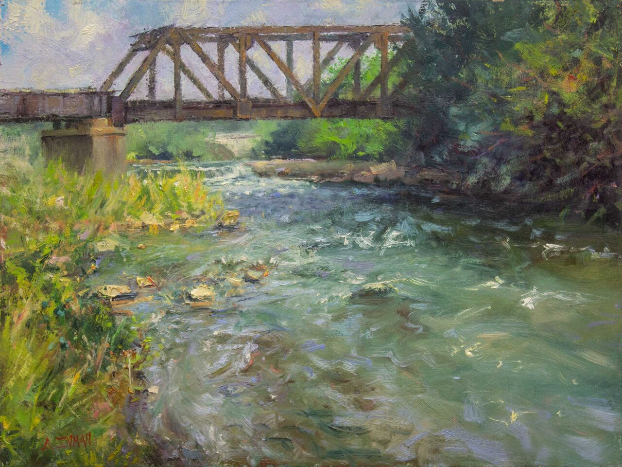 White River Crossing, plein air oil painting by Bill Inman